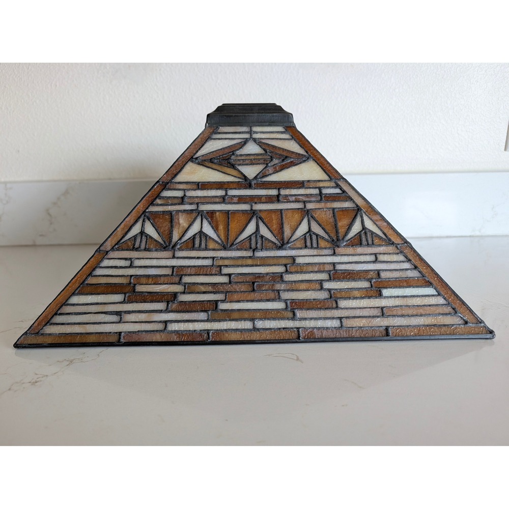 Meyda Tiffany Mission Stained Glass Lamp Shade Geometric Amber Brown 14 Inch